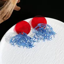 レトロな港風のカラーブロック網目イヤリング【女性用・高級感あるデザイン・結婚式やパーティーに最適】