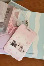 ピンクリボン付き犬デザインカードケース【学内カード・交通カード・防犯カード用】