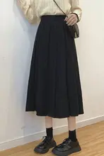 黒のプリーツスカート【コーヒー色・秋冬・ミディ丈・ハイウエスト・Aライン】
