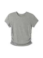 サイドフリル付き 灰色デザイン Tシャツ【ショートスリーブ・カジュアル】【スリムフィット】