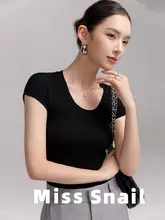 Miss Snai Uネック短袖ニットTシャツ【女性用・ストレッチ・羊毛素材・通勤向け】