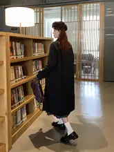 レトロデザインのコート【ミドル丈・ネイビー・立ち襟・小柄女性向け】