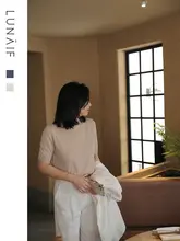 上質な山羊毛丸首半袖ニット