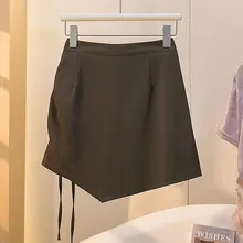 高腰Aラインスカート・抽绳デザイン【大きいサイズ・夏用・不規則ヘム】（セットアップ対応）