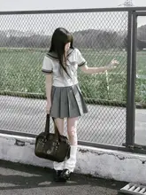 セーラー服 プリーツスカート セットアップ レディース デイジー柄 ウエストマーク スクールスタイル 夏