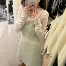 爽やかでおしゃれな透け 感のキャミワンピース【エメラルドグリーン・女性用・ミニサイズ・デザインドレス】（セットアップ対応）