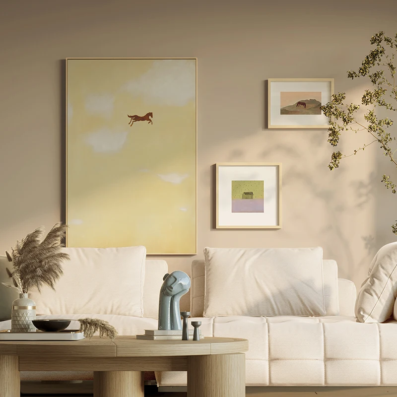 クリーム風のリビングdecor壁画：北欧スタイルアート作品の空間統一効果と設置ガイド