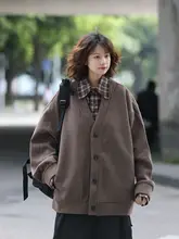 アメリカンヴィンテージ風 二重仕立てカーディガン【春秋用・ルーズフィット・男女兼用】（セットアップ対応）
