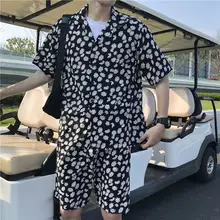 夏用ハワイアン半袖アイスシルクシャツとショートパンツ【ゆったりサイズ・メンズ・カジュアルデザイン】（セットアップ対応）