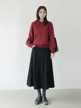 高腰エレガントスカート【ウール素材・フレアデザイン・秋冬用・通勤対応】