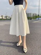 白色のハイウエストプリーツスカート【Aライン・中長丈・フレンチスタイル】