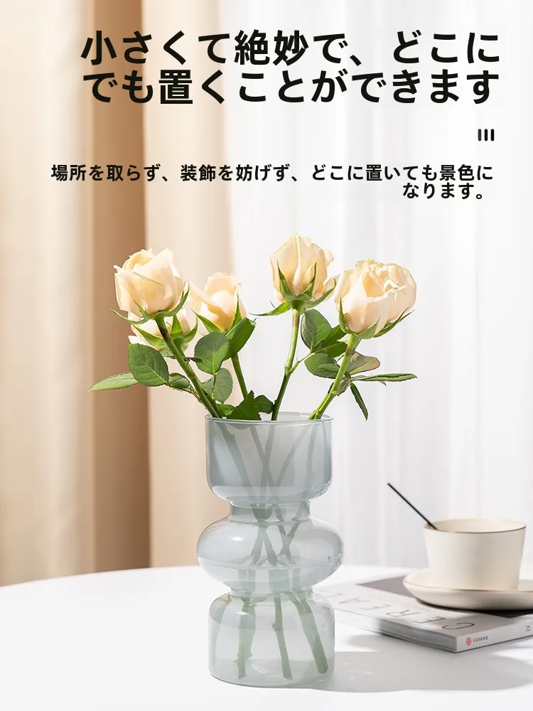 ガラス製フラワーベース水耕栽培用：透明花器の実用性と設置シーン