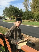 千鳥格模様の男の秋用カジュアルジャケット【多ポケット・工装デザイン】