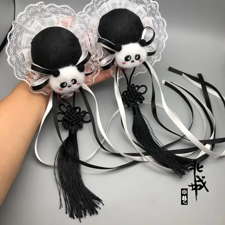 パンダデザインのリボン付きヘアクリップ【かわいいヘアアクセサリー・ロリータ風】