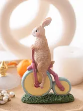 かわいい樹脂製バイクに乗るウサギのデスクトップ動物オブジェ【現代的なデザイン・子供部屋の装飾用】