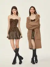 GirlyFancyClub 肌見せフラワーデザインタフタチュニックワンピース【ヒョウ柄・ポンポンスカート】