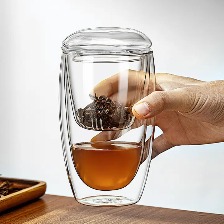 二重構造の耐熱ガラス茶杯【茶水分離・個人用・旅行用】