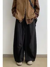 ワークパンツ ユニセックス ワイド ルーズ ヴィンテージ ゴムウエスト タック コーヒーブラウン 夏