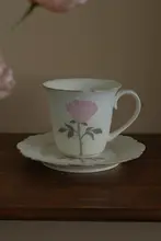 花柄デザインの陶器製カフェカップセット【高級感ある復古スタイル・景徳鎮製・ラテ用】