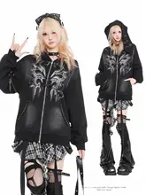 レトロアート風 フード付きジップカーディガン【秋用・ゆったりシルエット・カジュアル】