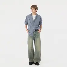 ヴィンテージ風 青いチェックシャツ【コットン・長袖・フィット】