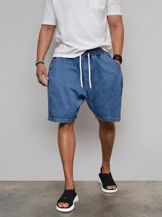 デニムショートパンツ【薄手・レトロランタンシルエット・水洗い仕上げ・ゆったりワイドレッグ】