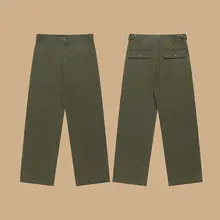 OG107 ストレート軍用カジュアルパンツ【ユニセックス・ルーズフィット・オリーブグリーン】