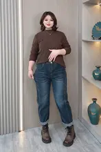 秋季用 レディースハイウエストデニムパンツ【ゆったりとしたシルエット・ストレート・カジュアル】（セットアップ対応）