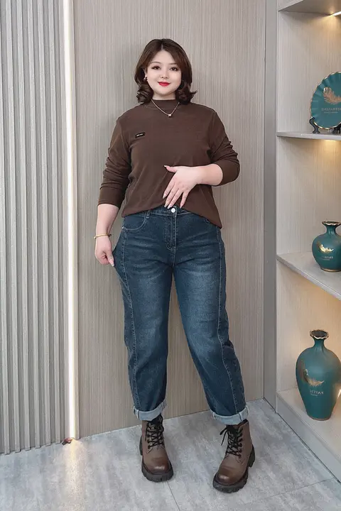 秋季用 レディースハイウエストデニムパンツ【ゆったりとしたシルエット・ストレート・カジュアル】（セットアップ対応）
