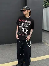 半袖Tシャツ ユニセックス アメカジ ヴィンテージ ダーク ハイストリート ブラック クロップド ワイドシルエット