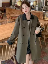 ミリタリーグリーンのトレンチコート【レディース・ルーズフィット・レトロ・ミディ丈】