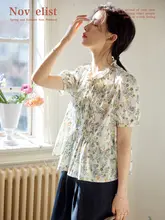 Nov elist 花柄シャツ【夏用・フリルデザイン・リボン結び・女性用】