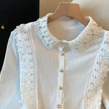 レース切り替えシャツ【長袖・春秋冬用・フレンチスタイル・ハイエンドデザイン】（セットアップ対応）