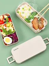 食品級プラスチック製二段式ランチボックス【分仕切り・密閉・電子レンジ対応・持ち運び便利】