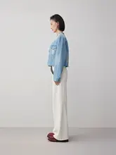 デザイン性に優れた毛辺無襟ショートデニムジャケット【春用・女性向け】
