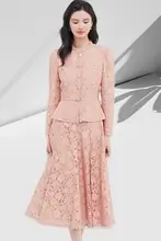 気品あふれるレースシフォンブラウスとスカート【秋用・透け感あり】（セットアップ対応）