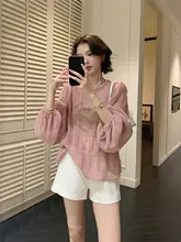 夏用 韓国風 ゆったりデザイン 長袖 シャツ【薄手・UVカット・ホワイトピオニー柄】