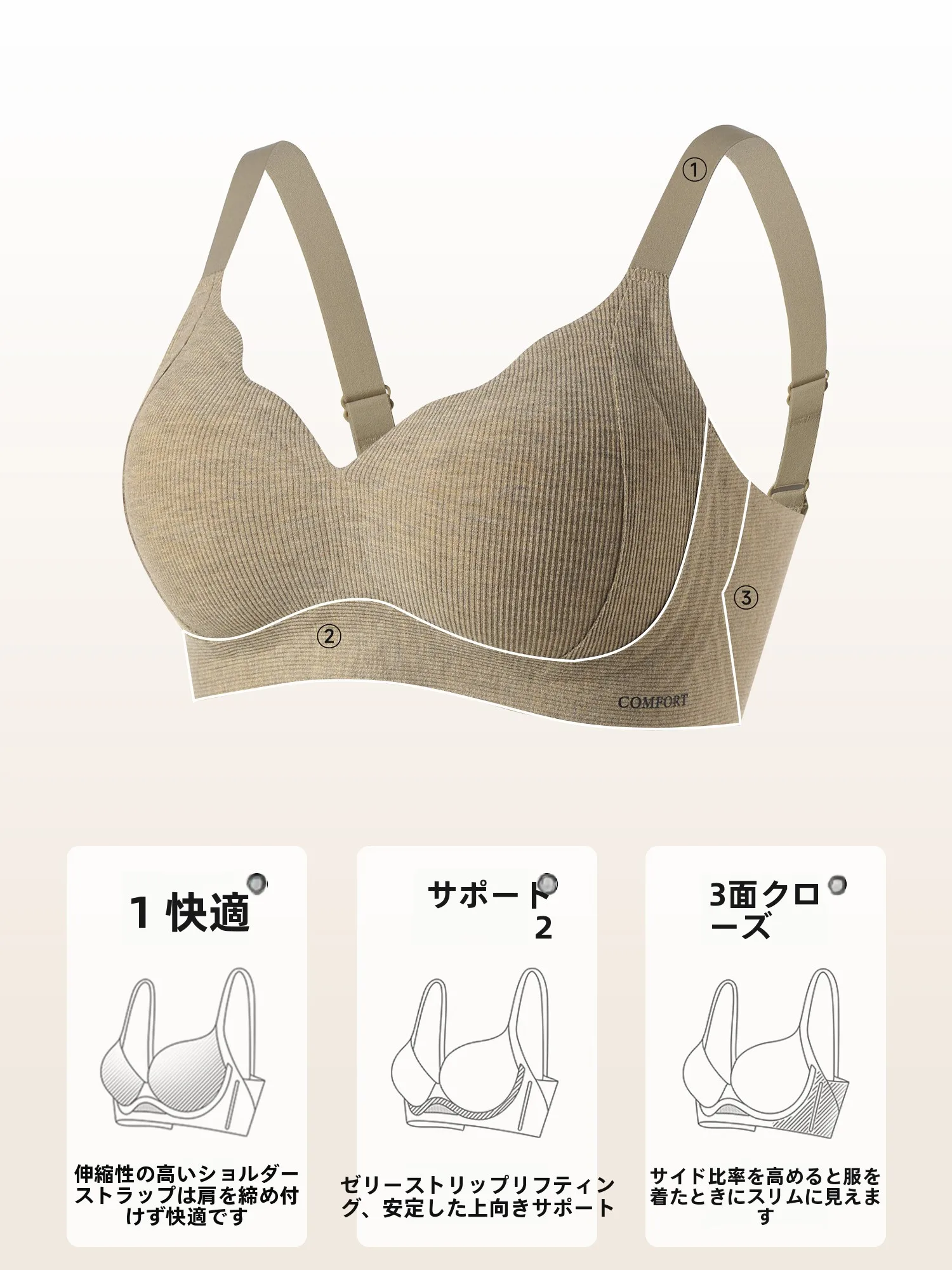 都市丽人調整型ノンワイヤーブラジャー：大胸をサポートするフィット感と上托機能の実証