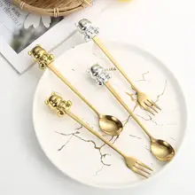 304ステンレス製 小熊デザインスプーン【フルーツフォーク・デザートスプーン・コーヒーミキシングス プーン】