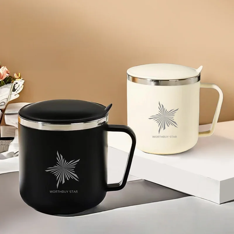 304ステンレススチールマグカップ蓋付き：大容量でオフィスでも安定する男性向けマグ