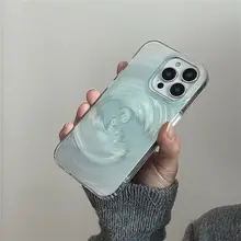 薄荷グリーンの渦巻き模様スマートフォンケース【iPhone対応・衝撃吸収・全包囲タイプ】