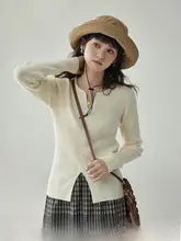 北島AMUU オリジナル Vネックフィットニットトップス【春用・リバイバルデザイン・スリット入り】