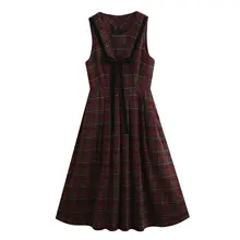 チェック柄の長袖ワンピース【秋冬用・甘い学院風・セットアップ対応】