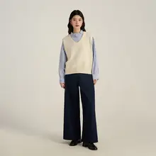 Gansen 高腰デニムワイドパンツ【ヴィンテージ風・深色・シルエット】