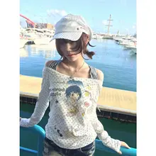 ドット柄プリントオフショルダーロングスリーブTシャツ【春秋用・スリムフィット・ショート丈】（セットアップ対応）