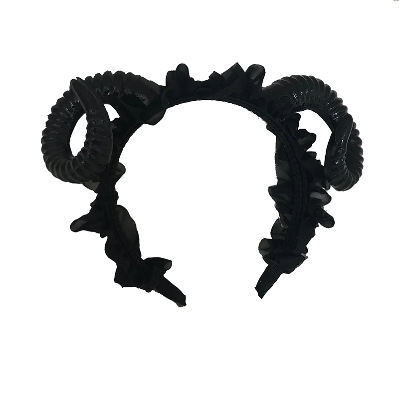 悪魔の羊角ヘアバンド：暗黒ゴシックファッションに最適な側頭部アクセサリー