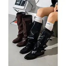 秋冬用レトロデザインのパンツ丈ブーツ【尖ったトゥ・西部風・ライディングブーツ】