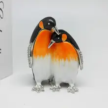 エナメル工芸の合金製ペンギン装飾ボックス【クリエイティブなカップル向け・デスク用インテリア】