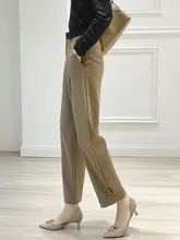 高 Waist ヘルシーなシルエットのウール ハレン風 九分丈カジュアルパンツ【女性用】