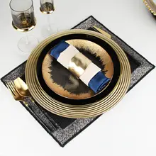 モダンデザインのブラックガラスプレート【ダイニングテーブル用・ビーフプレート・食器装飾用】（セットアップ対応）